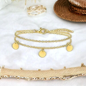 Gold Circle Charm Anklet Bracelet